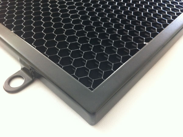 Honeycomb mesh contained in a metal frame